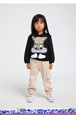 Bugs Bunny Kapüşonlu Kışlık Oversize Çocuk Sweatshirt