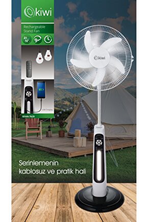 Kfan-7629 Şarjlı, Uzaktan Kumandalı Gece Lambalı Stand Vantilatör