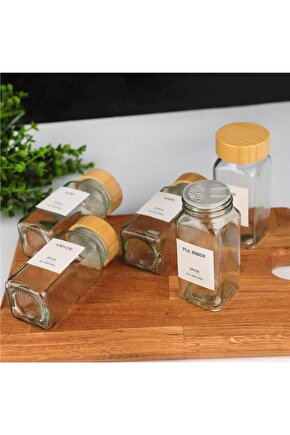 12 li Mien Bambu Kapaklı Cam Baharatlık Seti 120ml 7119008