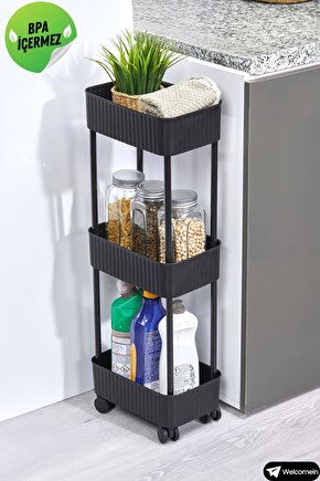 Easy 3 Katlı Çok Amaçlı Raf Mutfak Ve Banyo Organizer Düzenleyici (Tkerlekli) Kaliteli Şık