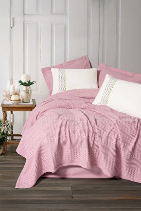 Aura Çift Kişilik Pike Takımı Pebble Pembe