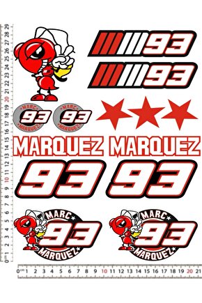 MARQUEZ 93 MOTORSİKLET KASK STİCKER ÇIKARTMA SETİ