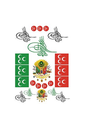 Osmanlı Tugrası Üç Hilal Türk Bayrağı Sticker Çıkartma Seti
