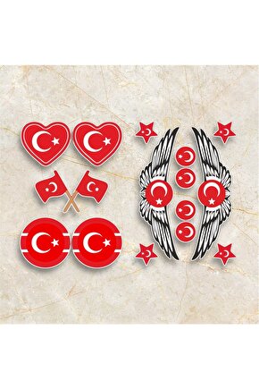 Türk bayrağının gururunu yansıtan özel tasarım sticker seti Motorsiklet Kask Laptop Sticker