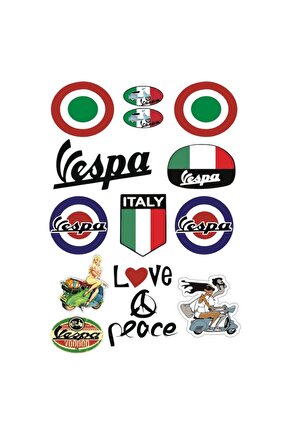 Vespa Sticker Seti Motorsiklet Kask