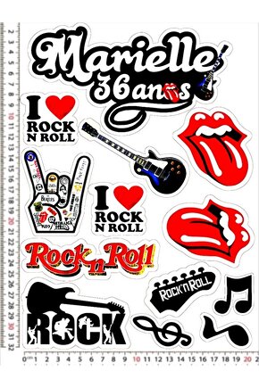 ROCK AND ROLL MARİELLE GİTAR MOTORSİKLET KASK LEPTOP DOLAP STİCKER ÇIKARTMA SETİ