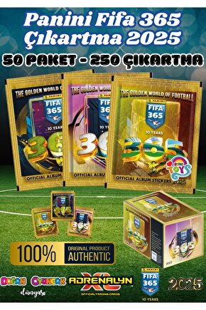 Panini FIFA 365 2025 Sticker 50 Paket - Futbolcu Çıkartmaları - Trading Futbolcu Oyuncu Kartı Panini