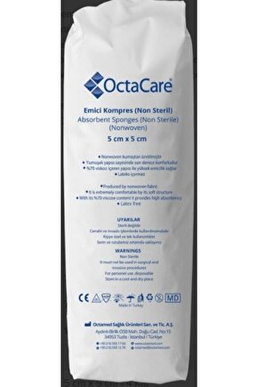 Octacare Non-Steril Spanç Emici Kompres Gazlı Bez 5 cm x 5 cm - 4 Kat 200 Adet