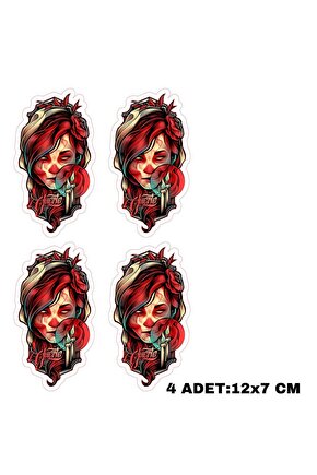 Hayalet Kadın 4 Adet Sticker Çıkartma Motorsiklet Kask Leptop Dolap Sticker Çıkartma