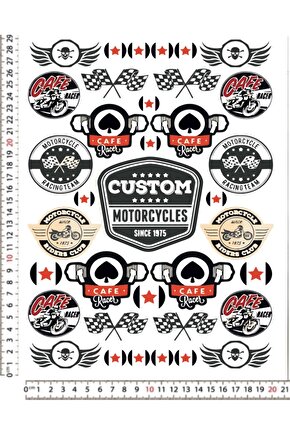 CUSTOM MOTORCYCLES MOTORSİKLET KASK TELEFON STİCKER SETİ