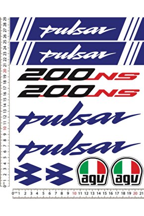 PULSAR NS200 AGV MAVİ MOTORSİKLET KASK STİCKER ÇIKARTMA SETİ