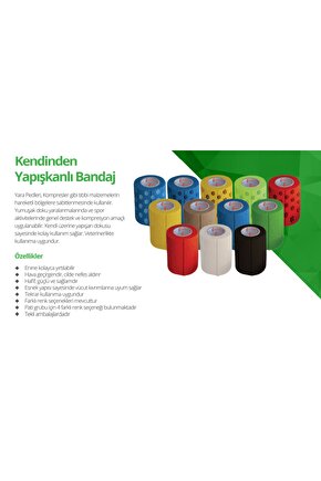 OctaCare Kendinden Yapışkanlı Bandaj Koban Bandaj 5 cm x 4,5 m Siyah Renk 12 Adet