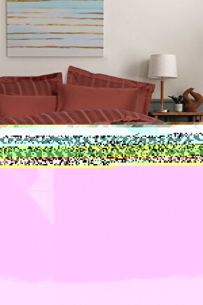 Smart Bambu Saten Çift Kişilik Nevresim Takımı Stripe Kiremit