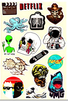 NASA KAYKAY AHTAPOT ASTRONOT KÖPEK BALIĞI STİCKER ÇIKARTMA LAPTOP MOTORSİKLET KASK AJANDA