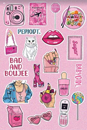 Pink1 Aesthetic Temalı Laptop Tablet Telefon Defter Sticker Seti
