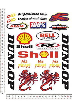 MOTORSİKLET STİCKER KASK KARIŞIK ÇIKARTMA DUNLOP AKREP SHELL AFAM