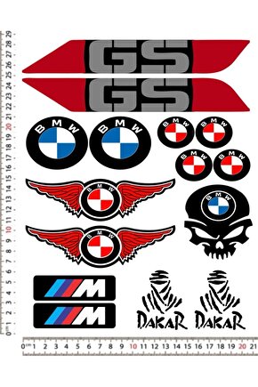 BMW KIRMIZI MOTORSİKLET KASK STİCKER ÇIKARTMA SETİ