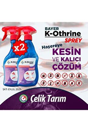 Bayer Kothrine 500 ml Kullanima 2 Adet,hazır Sprey Bit Pire Sinek Örümcek Gümüş Böceği Haşere