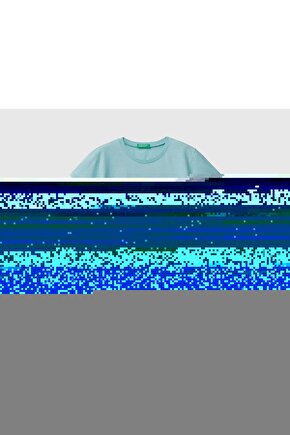 Kız Çocuk Su Yeşili Simli Benetton Yazılı T-shirt
