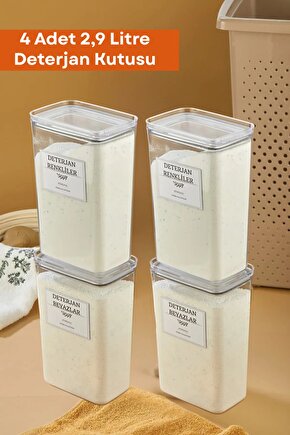 4lü Deterjan Kutusuvakum Kapaklı Banyo Düzenleyici Saklama Kutusu 2.9 L Şeffaf Renk