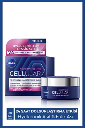 Cellular Expert Filler Yoğun Yaşlanma Karşıtı Gece Yüz Bakım Kremi 50ml, Hyaluronik Asit, Folik Asit