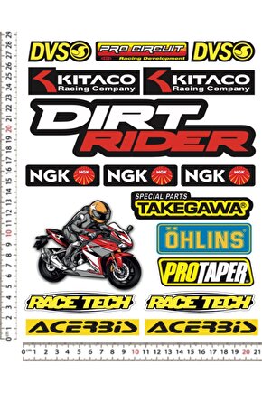 DIRT RİDER KITACO DVS NGK KARIŞIK MOTORSİKLET KASK STİCKER ÇIKARTMA SETİ