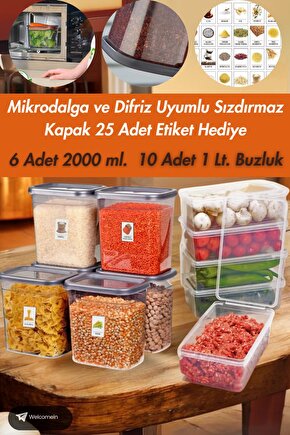 6lı Jumbo Boy 2000 ml. Saklama Kabı 10 Adet 1 Lt. Derin Dondurucuya Uygun Buzluk Saklama Kabı