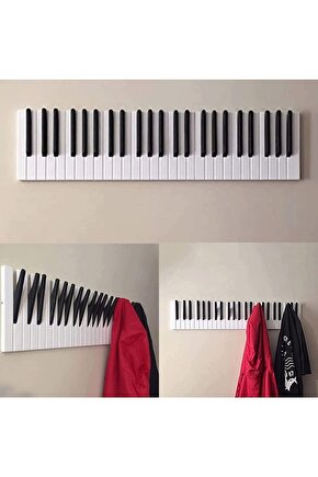 Manyetik Tuşlu Model Dekoratif Ahşap 15 Tuşlu Piyano Elbise Askılık, Elbise,Çanta,Kapı,Askı;15x55cm