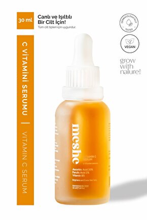 Leke Karşıtı Aydınlatıcı Vitamin C Serum Glutatyon, Ferulic Asit, %20 Ascorbic Asit 30 ml