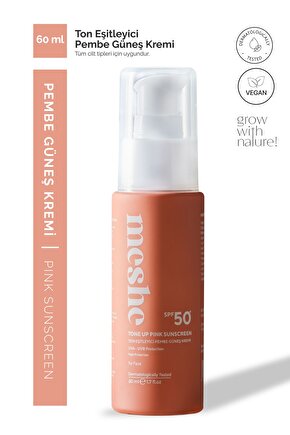 Leke Karşıtı Ton Eşitleyen Spf 50 Pembe Renkli Güneş Kremi Glutatyon, Hyaluronik Asit Etkili 60 ml