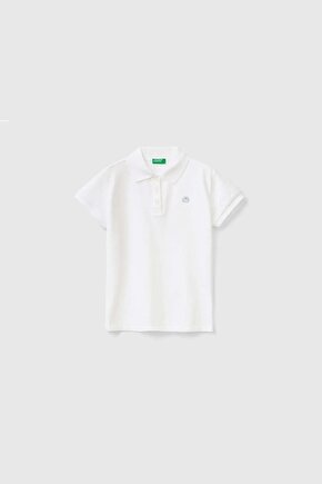 Kız Çocuk Beyaz Logolu Pike Polo T-shirt