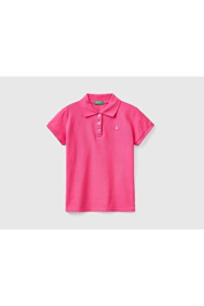 Kız Çocuk Fuşya Logolu Pike Polo T-shirt