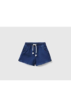 Kız Çocuk Mix Cebi Fırfırlı Denim Şort Zürafa Desenli