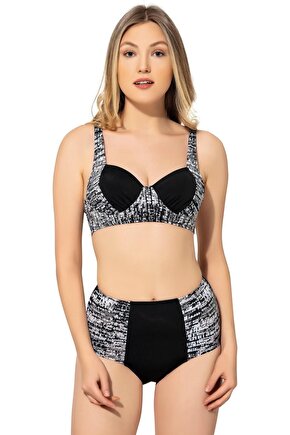 Straplez Yüksek Bel Desenli Bikini 5009 Antrasit