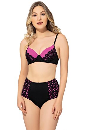 Çizgili Sütyen Kaplı Modelli Bikini 5023 Siyah