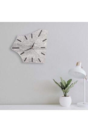 Dekoratif Asimetrik Şekilli Mermer Desenli Modern Ahşap Duvar Saati