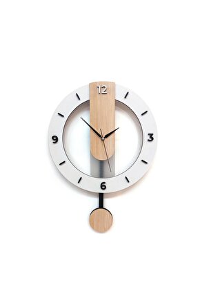 Ahşap Sade Tasarım 35 cm Sallanan Sarkaçlı Duvar Saati Modern Dekor