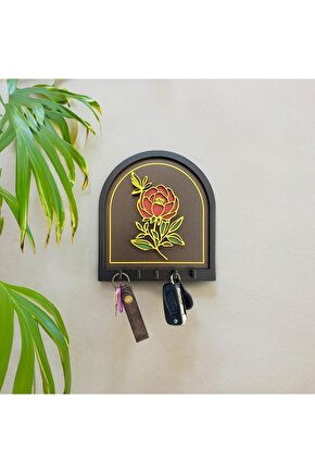 Kabartma Altın Siyah Gül Tasarım Duvar Askılık Dekor Anahtarlık