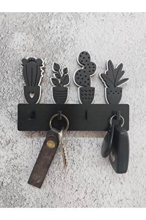 Dekoratif Saksıda Çiçekler Duvar Askısı Anahtarlık