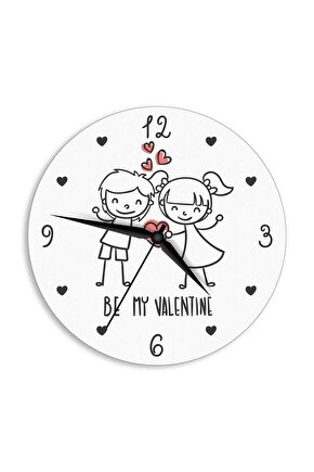 Be My Valentine Yazılı Sevimli Çizim Sevgililer Günü Hediye Duvar Saati