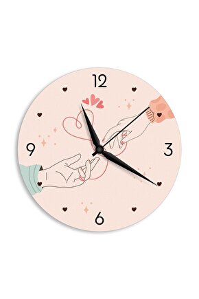 Aşk Sevgi Temalı Pembe Ahşap Duvar Saati Sevgililer Günü Hediye