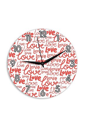 Pembe Love Yazılı Sevgililer Günü Ahşap Duvar Saati Hediye