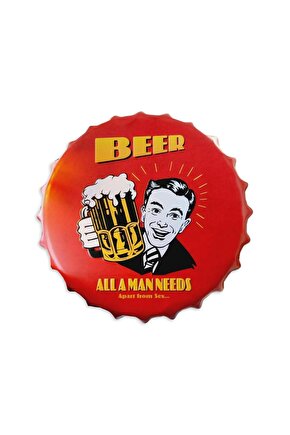 Retro 35 cm Kapak Şeklinde Beer Bira Tema Metal Tablo Dekor