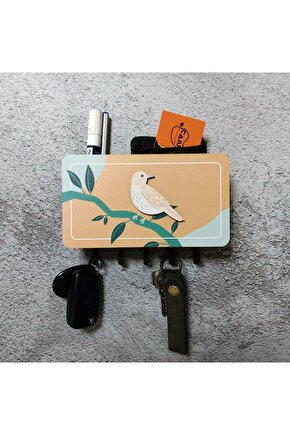 Dal Üstünde Kuş Temalı Bölmeli Duvar Anahtarlık Modern Askılık Dekor