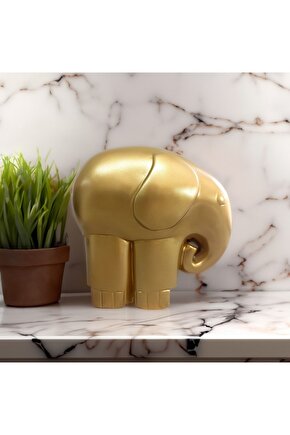 Büyük Boy Altın Renk Sanatsal Fil Mamut Biblo Heykel Ev Ofis Dekor