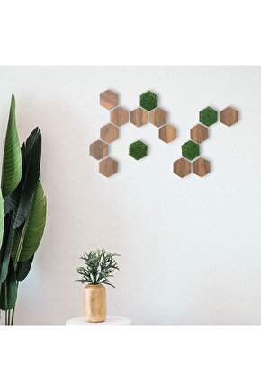 16 Parça Geometrik Çim Detaylı Modern Dekoratif Duvar Dekoru Tablo
