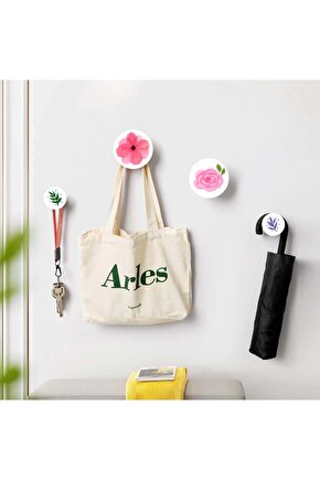 Dörtlü Yuvarlak Pembe Çiçek Ev Ofis Hol Duvar Askılık
