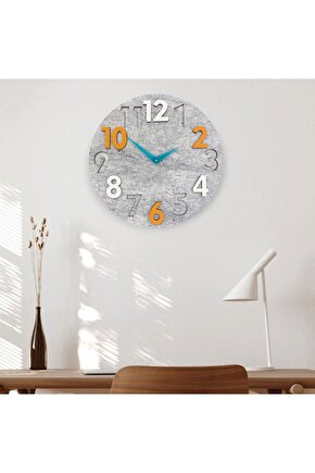 Modern Yuvarlak Gri Desen Turuncu Beyaz 40 Cm Duvar Saati
