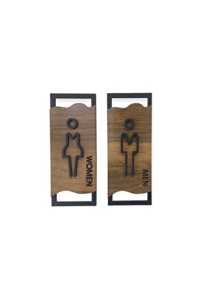 Ahşap Desenli Modern Erkek Kadın Wc Tuvalet Yönlendirme Levhası Ofis Iş Duvar Dekor