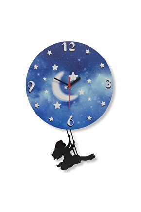 Sallanan Ahşap Sarkaçlı Gece Salıncaklı Kız Duvar Saati
